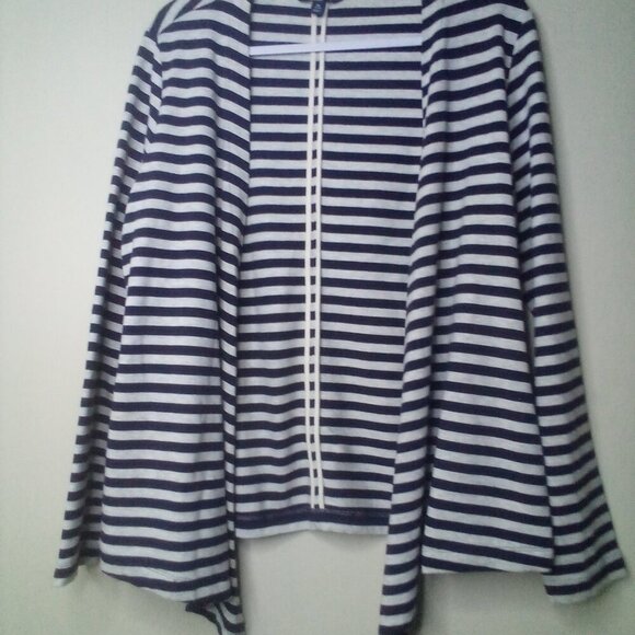 Lands' End Open Cardigan Women M 10-12 Long Sleeve Stripe Blue White - Picture 2 of 15